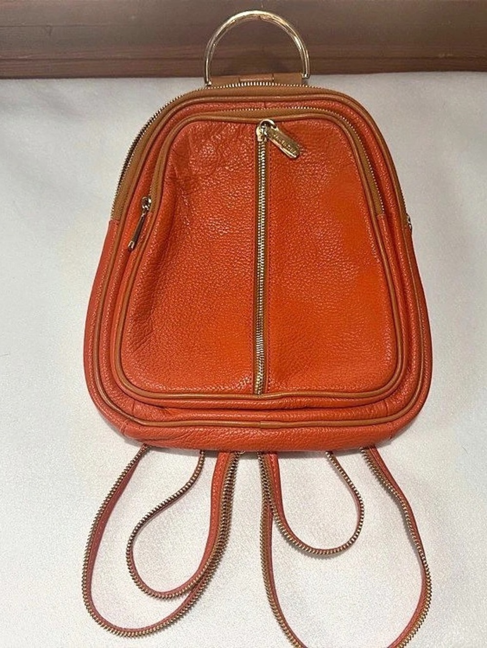 Valentina Leather Backpack in Orange Like New